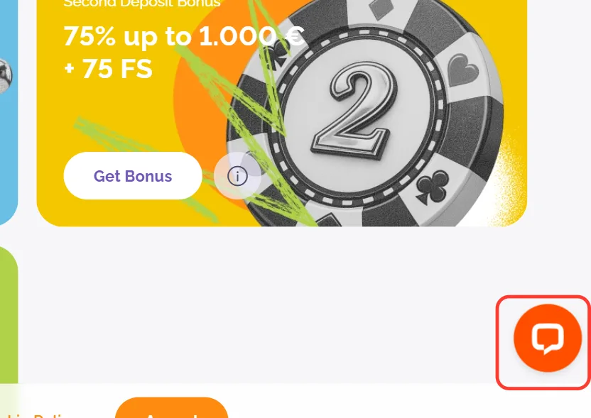 Den orange chatknap i nederste hoejre hjoerne af Boho Casino